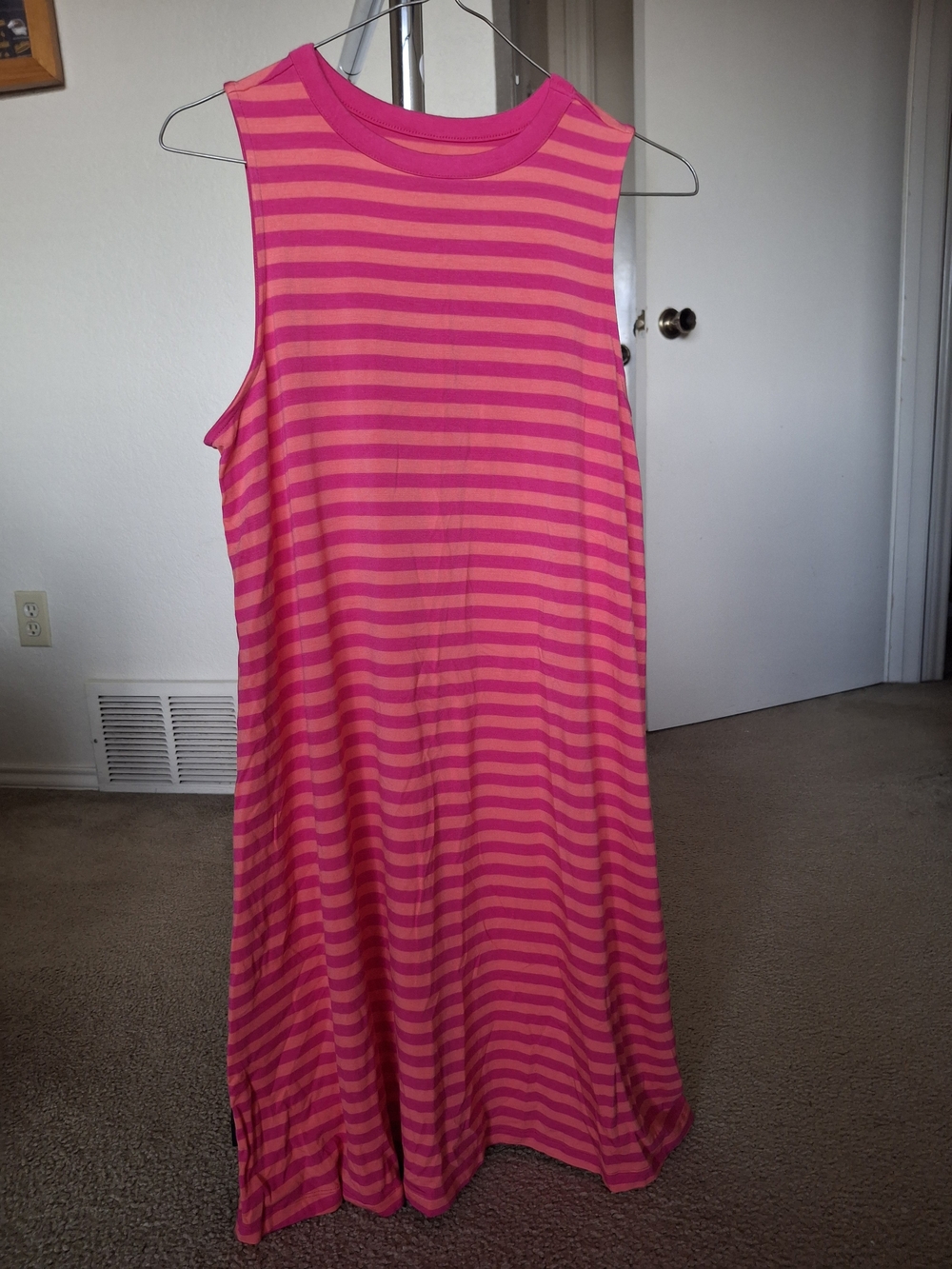 Time and Tru Pink and Coral Striped Midi Dress